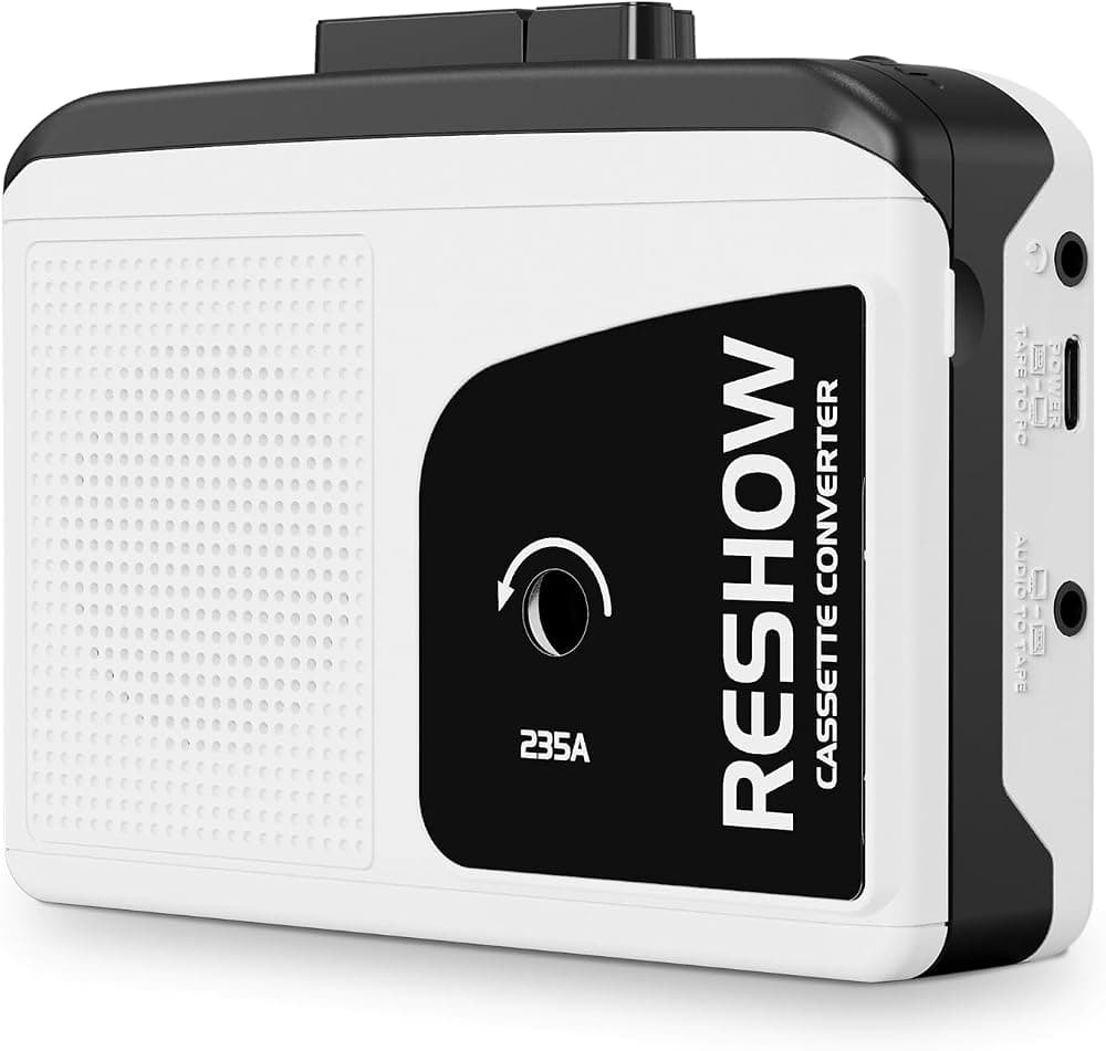 Reshow Grabador de reproductor de casete, convertidor de casete a MP3 portátil con USB-C, altavoz incorporado, convertidor de cinta de audio a digital, grabación inversa para sonido estéreo - Blanco