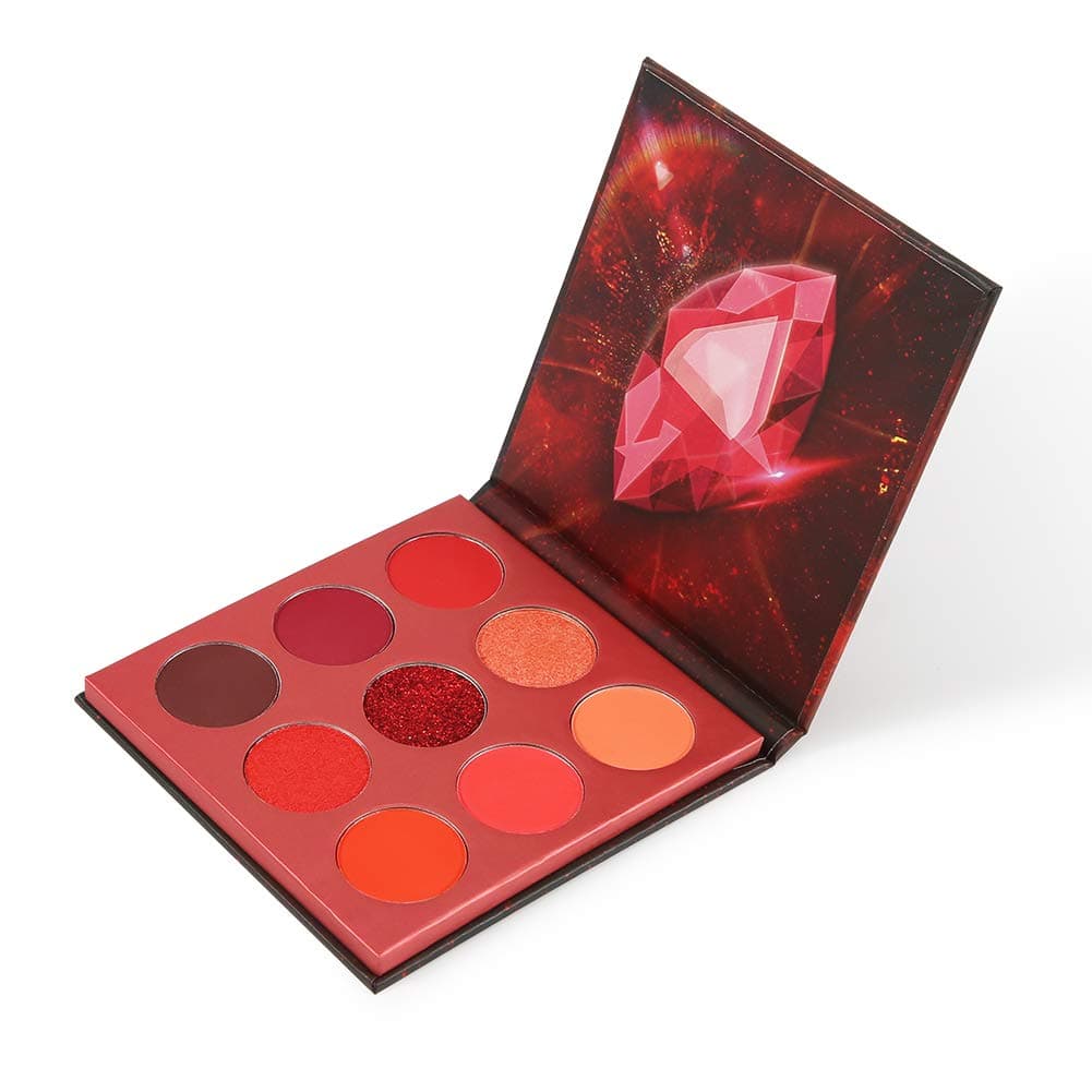 Docolor Paleta de sombras de ojos 9 colores Sombra de ojos roja Paletas de sombras de piedras preciosas Mates altamente pigmentados Brillos Crema con purpurina ahumada desnuda Polvo colorido Mezclable Paleta de maquillaje impermeable de larga duración