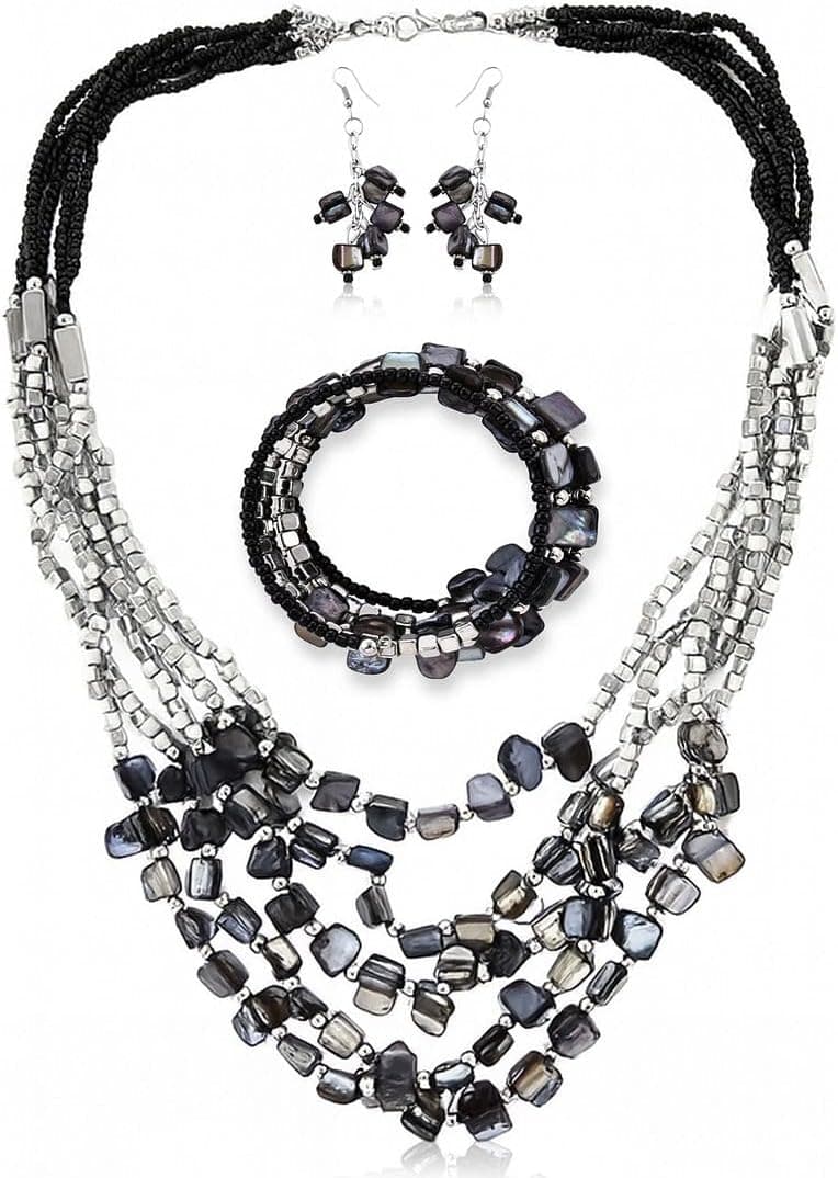 Conjuntos de disfraces Pulsera con cuentas Pendientes Conjunto de collar Cuentas de semillas Verano 22" | Bisutería bohemia de playa de verano