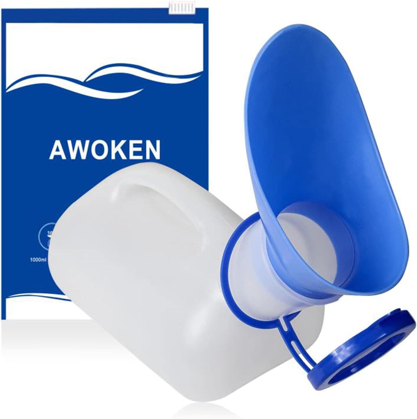 AWOKEN Orinal unisex, orinal portátil para hombres y mujeres, botella para orinar con tapa sellada y embudo para niños mayores y pacientes para acampar y viajar al aire libre