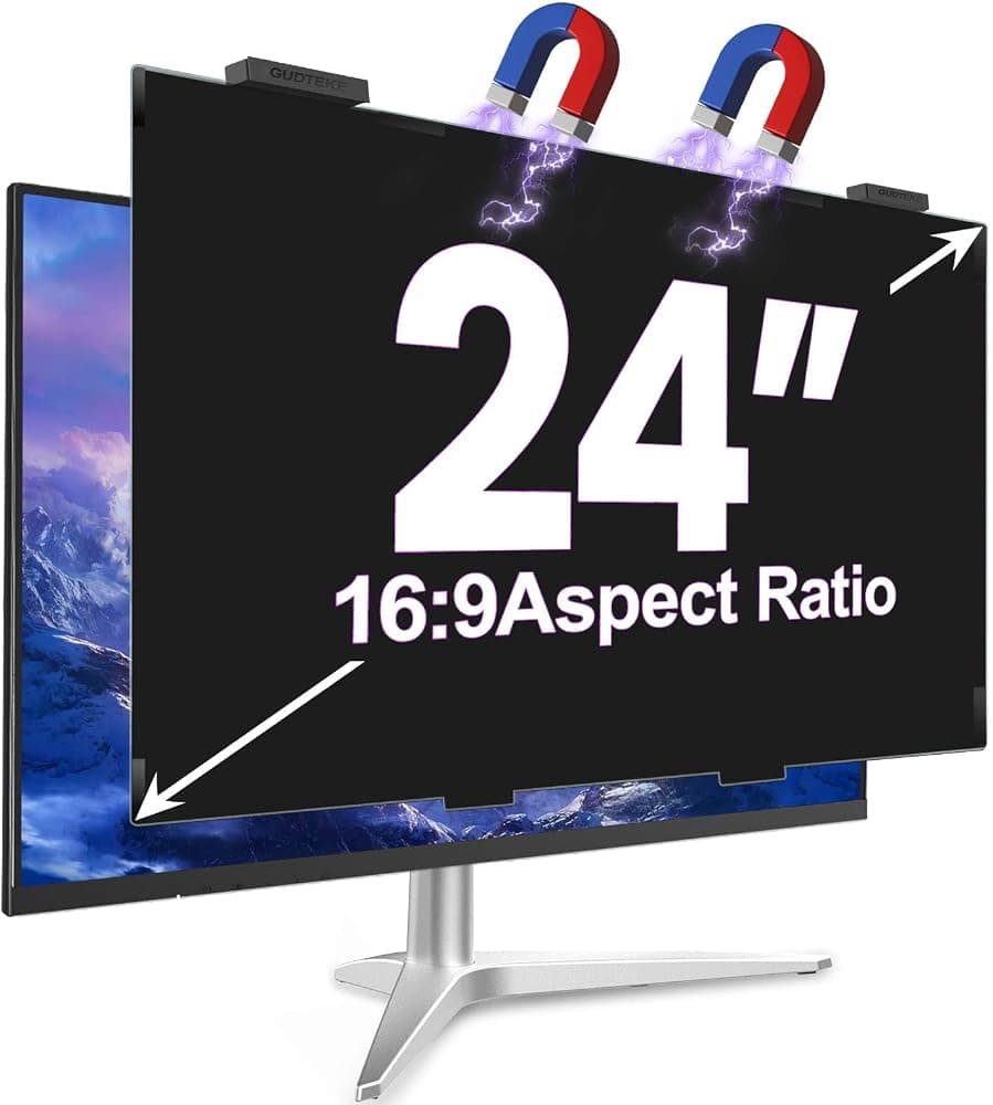 Pantalla de privacidad magnética de 24 pulgadas para monitor de computadora Relación de aspecto 16:9, película protectora extraíble anti-azul/deslumbrante, filtro privado de seguridad de escritorio antiespía de 24 pulgadas