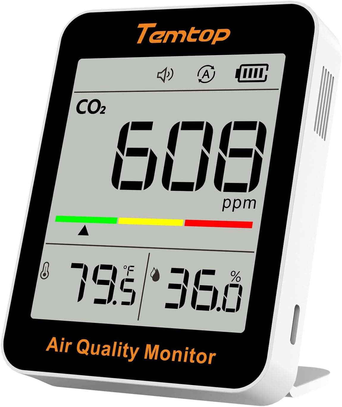 Monitor de CO2 Temtop C1 de doble paquete, monitor de calidad del aire interior portátil | Paquete de 2 medidores de CO2 con detección de temperatura y humedad, pantalla en tiempo real para el hogar, oficina, escuela, dormitorio