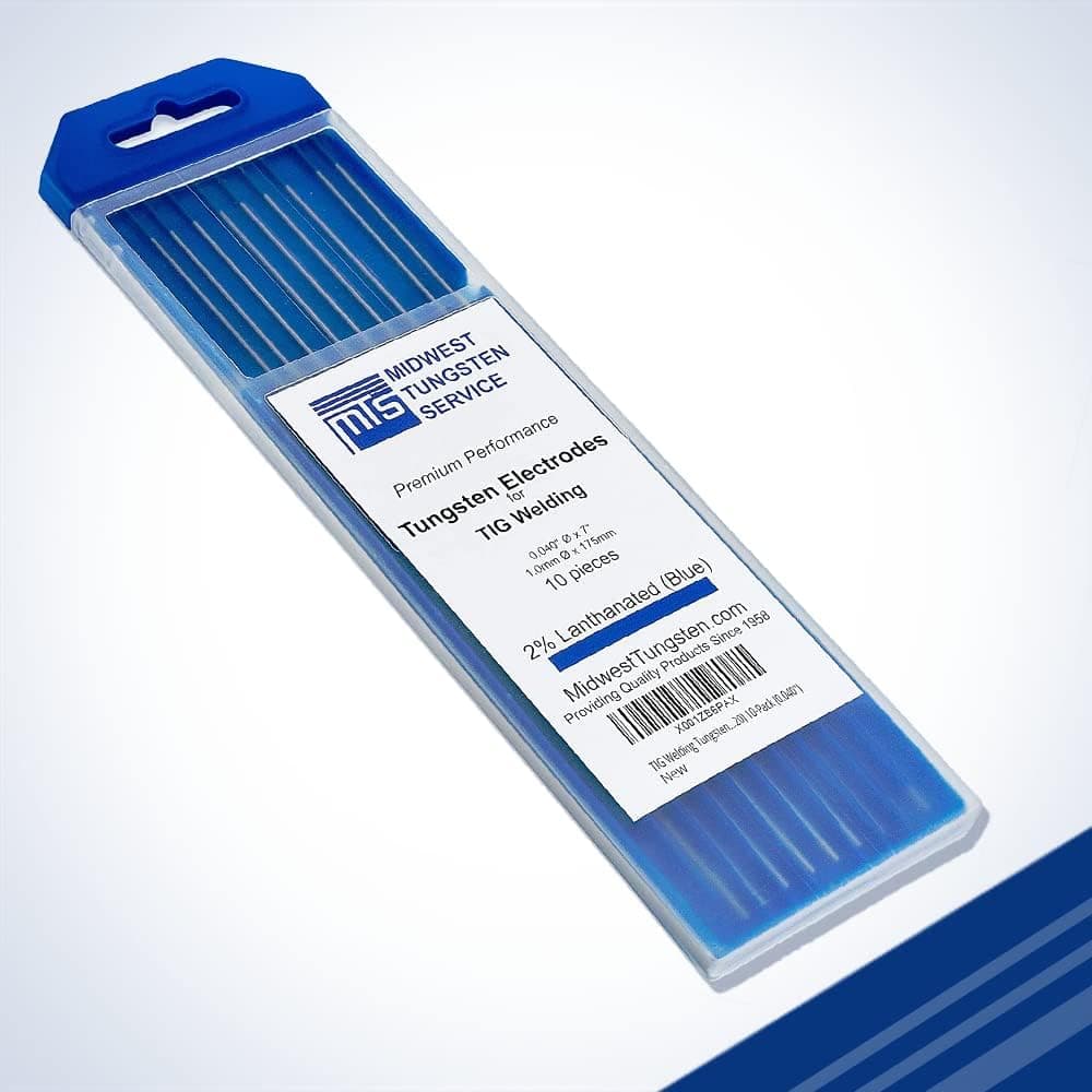 Electrodos de tungsteno para soldadura TIG, paquete de 10 (azul - 2% tungsteno lantano (WL20/EWLa-2), 0,040")