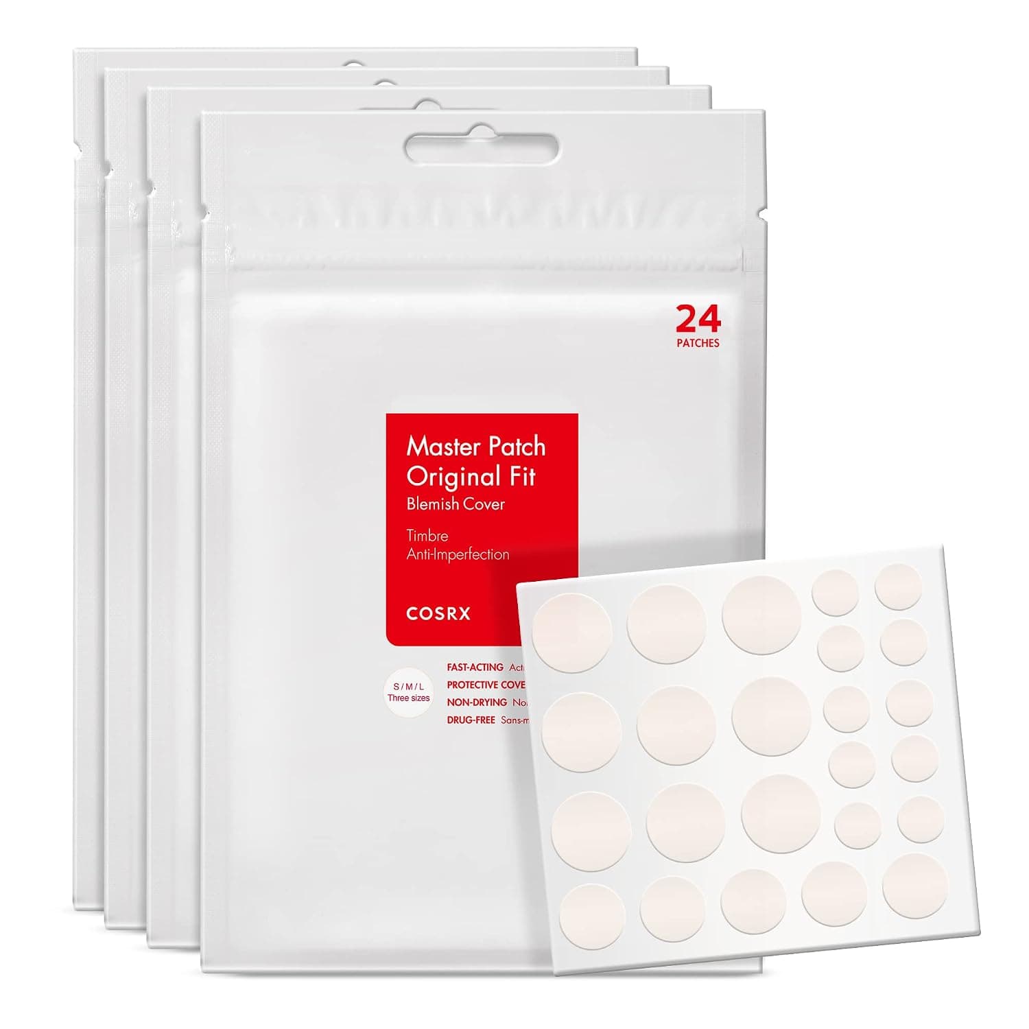 COSRX Acne Pimple Patches Absorbing Hydrocolloid Spot, 3 Size (96 Count) | Pimple Stickers for Blemishes and Zits Cover, Absorbs Zits & Blemish, Spot Stickers for Face and Body, Korean Skin Care
