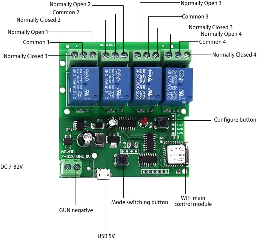 Módulo de interruptor de relé WiFi Control remoto del temporizador del teléfono para Android iOS inalámbrico (5-32V 4 canales)