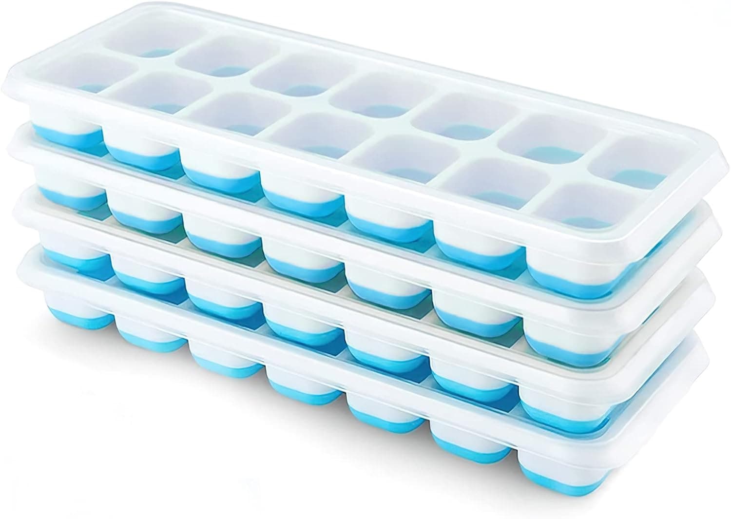 Bandejas para cubitos de hielo, paquete de 4, bandejas para cubitos de hielo de silicona Airabc con tapa extraíble, bandejas para cubitos de hielo flexibles de fácil liberación, certificadas LFGB y sin BPA, bandejas para hielo apilables con cubiertas para cócteles, congelador