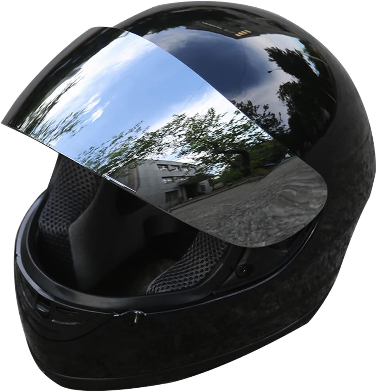 TCT-MOTORPARTS Gloss Black Adult Motorcycle Full Face Helmet DOT Approved | Medium Size Motorbike Street Bike Helmets w/Tinted Visor, Advanced Ventilation, Removable Washable Liner, Lightweight