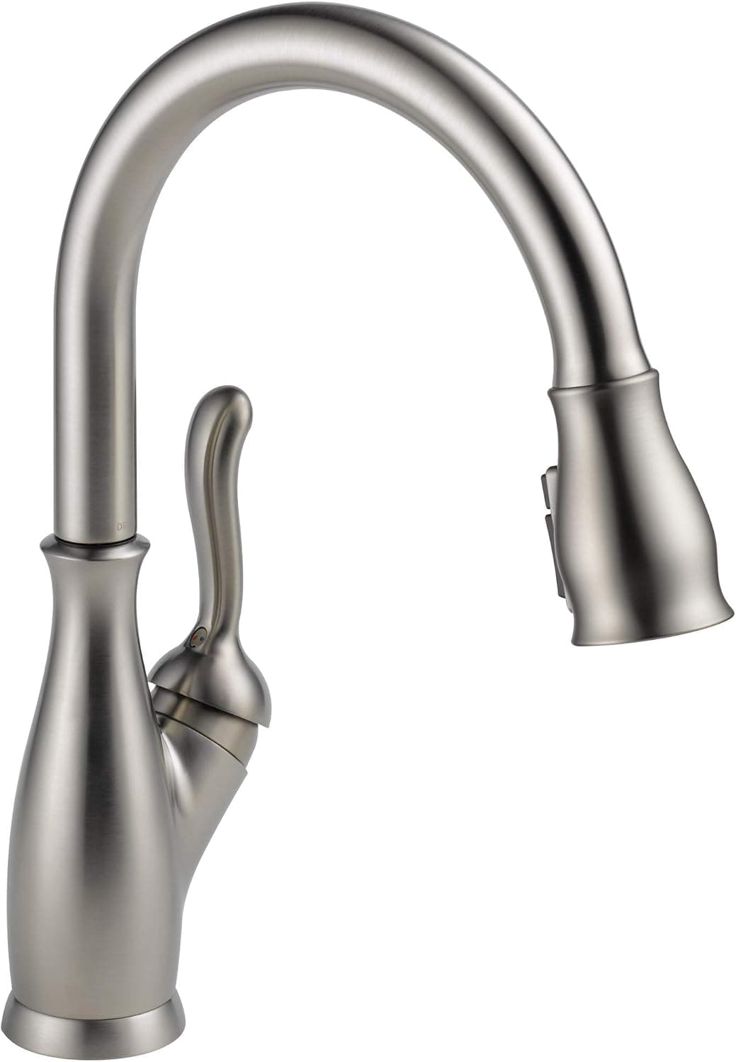 Delta Leland Grifo de cocina de níquel cepillado con rociador desplegable, grifo tradicional de fregadero de cocina de un solo orificio, manija única, SpotShield inoxidable 9178-SP-DST