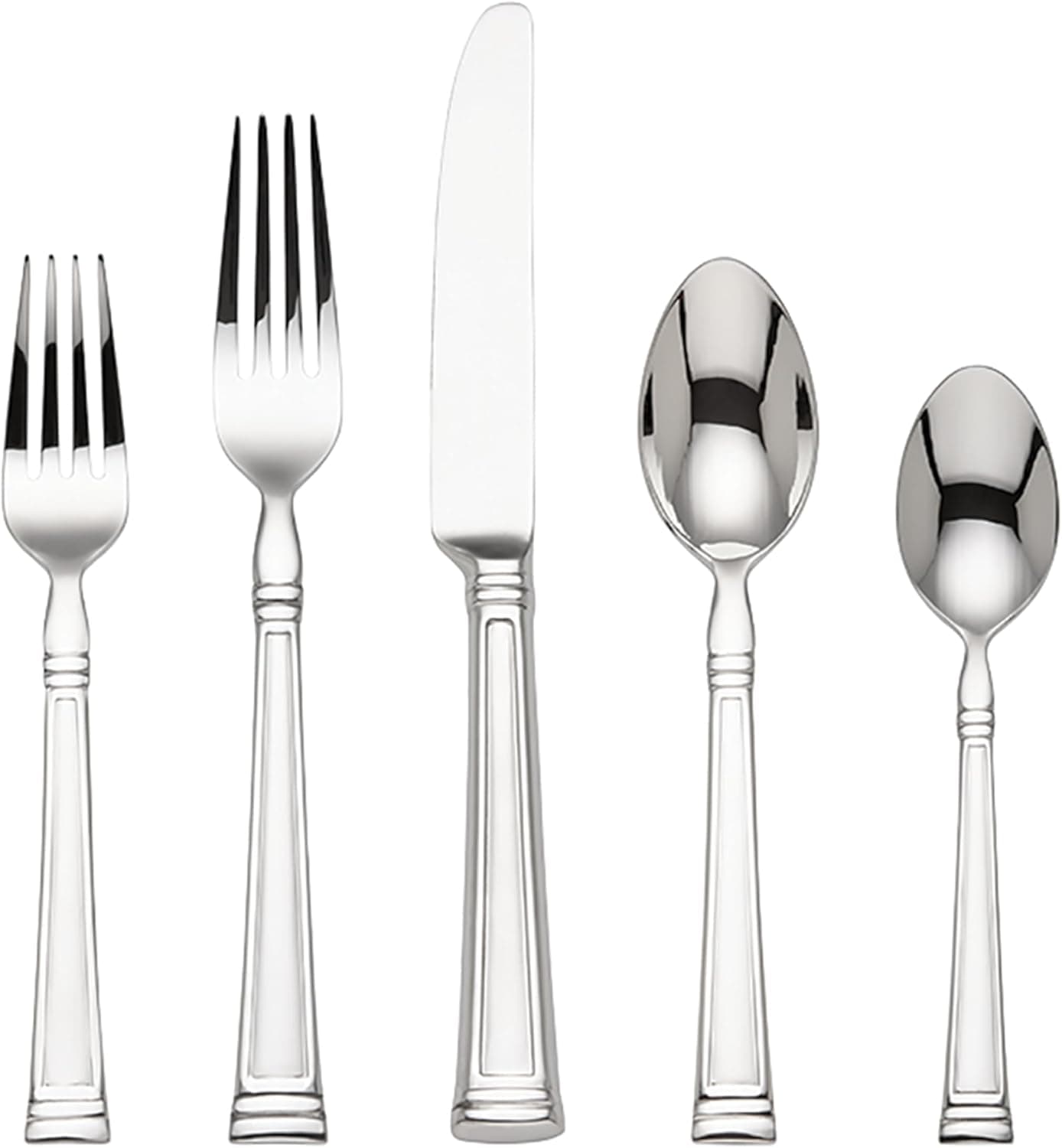 Lenox Esquire Juego de cubiertos 18/10 de 65 piezas para 12, cubiertos | plateado, apto para lavavajillas | incluye cucharas para servir y juego de utensilios | Juego de cubiertos de alta resistencia para cocina y comedor.