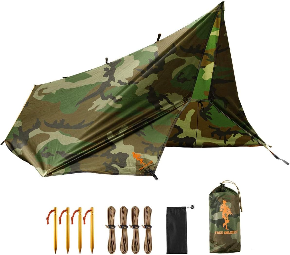 FREE SOLDIER Toldo refugio de lona impermeable para acampar | Lona de camping ligera, compacta, de instalación rápida, impermeable para refugio solar, para mochileros, playa, viajes y actividades al aire libre