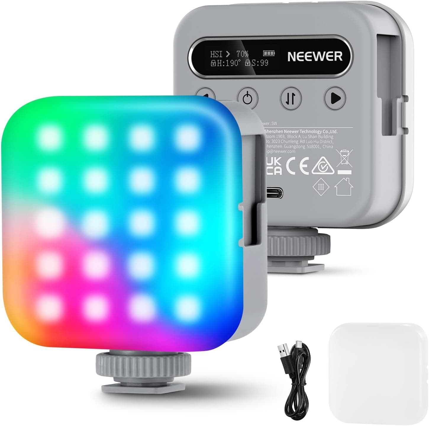 NEEWER Basics Luz de Vídeo RGB Magnética, Luz de Cámara RGB Completa de 360°, BL60C