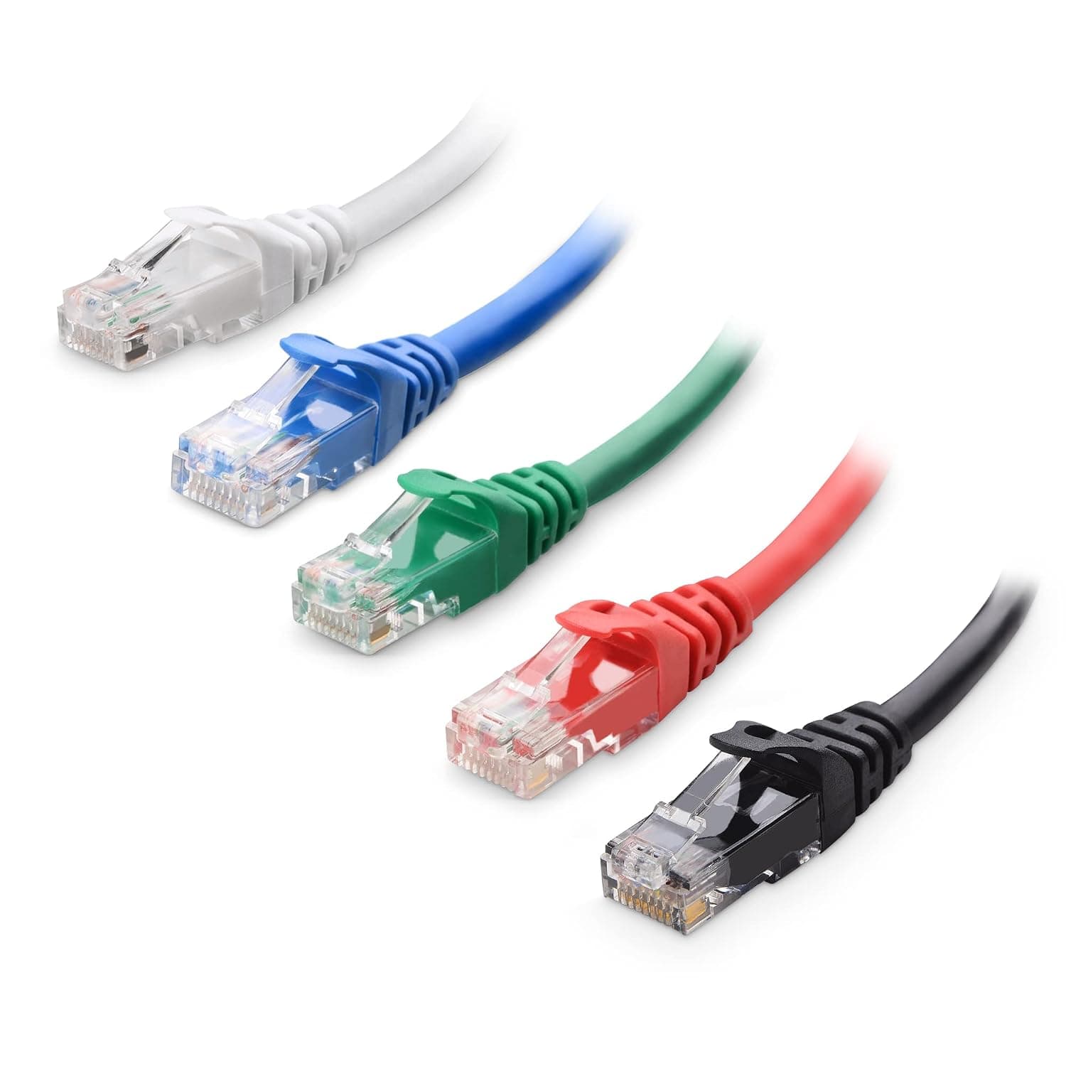 Cable Matters Cable Ethernet Cat 6 combinado sin enganches de 10 Gbps y 5 colores, 3 pies | Multicolor: negro/azul/blanco/verde/rojo, cobre desnudo 24 AWG, cable Cat 6
