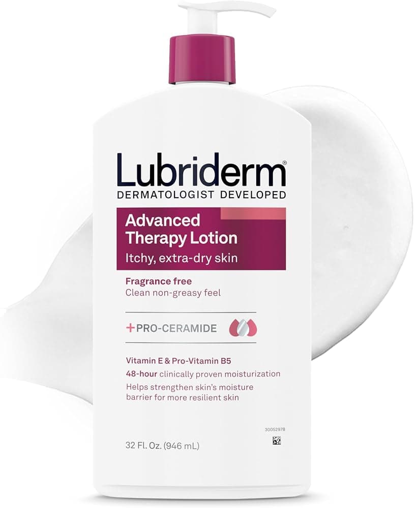 Lubriderm Terapia Avanzada Loción para Manos y Cuerpo, Sin Fragancia, 32 fl. oz | Loción Hidratante + Pro-Ceramida con Vitaminas E y Pro-Vitamina B5, Hidratación Intensa para Piel Extra Seca, Picazón y Sensibilidad