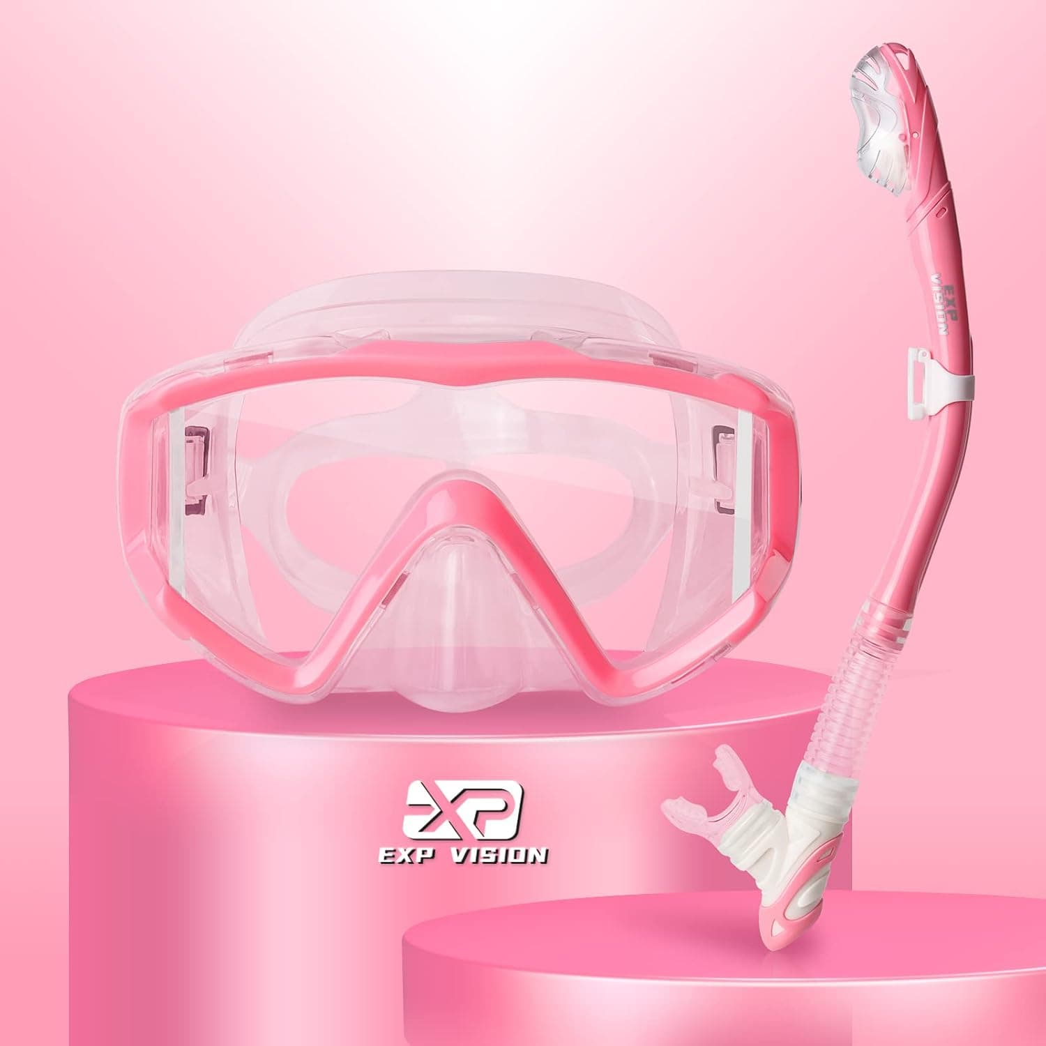 Juego de Snorkel Pano 3 Ventana Equipo de Snorkel para Adultos, Gafas de Snorkel Profesionales Máscara de Buceo antivaho, Gafas de natación antifugas y Snorkel Superior Seco para Buceo, Snorkel, natación