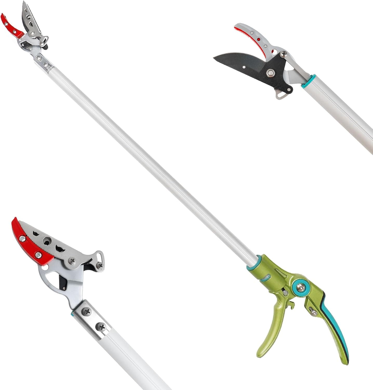 GARTOL Podadora de poste para cortar y sujetar de 32 pulgadas: podadora de árboles liviana de largo alcance con tecnología de corte y agarre, capacidad de corte de 1/2 pulgada, recolector de frutas de uso con una sola mano para rosas, caquis y ramas altas