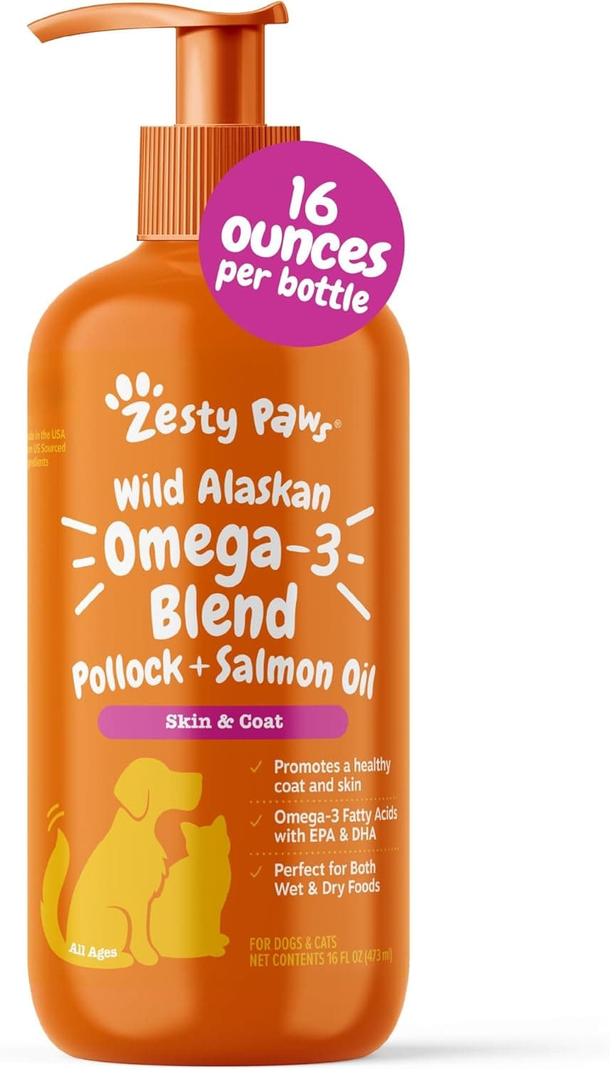 Zesty Paws Salmon Oil for Dogs & Cats - Omega 3 for Dogs, 16 oz