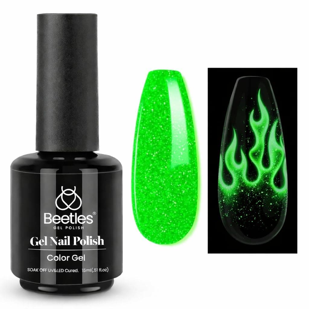 Esmalte de uñas en gel Beetles, esmalte de uñas en gel verde luminoso que brilla en la oscuridad | Remoje la lámpara de uñas LED ultravioleta Nail Art Manicura Salón DIY Hogar 0.5Oz