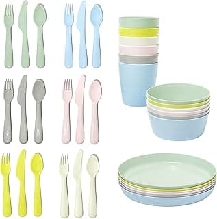 Juego de vajilla infantil de plástico sin BPA Kalas de Ikea - Bol, plato, taza y cubiertos - Colores pastel