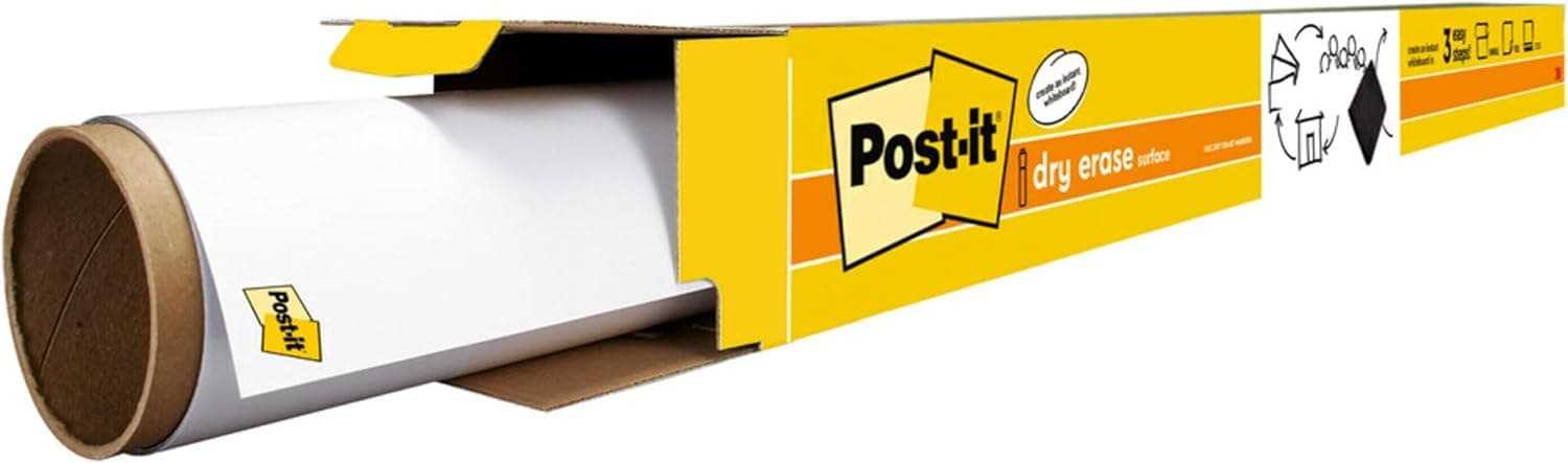 Superficie de película de pizarra blanca de borrado en seco Post-it para paredes, puertas, mesas, pizarras, pizarras blancas y más, extraíble, a prueba de manchas, fácil instalación, rollo de 4 x 3 pies (DEF4x3)