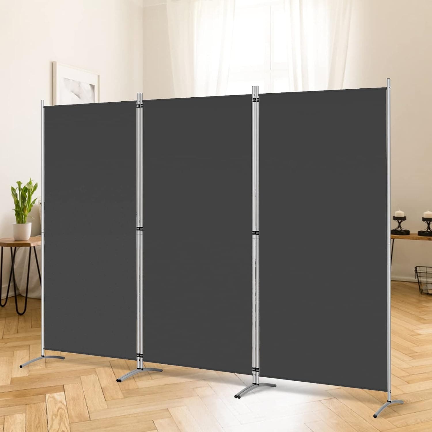 RANTILA Pantalla de privacidad de 3 paneles, divisores de habitación plegables de 6 pies de alto, divisores de pared independientes para habitación, 102 pulgadas de ancho x 20 pulgadas de profundidad x 71 pulgadas de alto, negro
