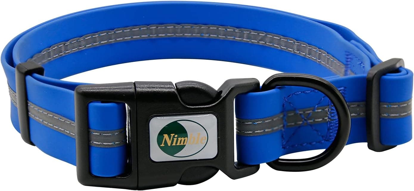 Nimble Reflective Waterproof Dog Collar Adjustable Odor Resistant Easy Clean Pet Collar for Small Medium Large Dogs Night Walking Outdoor Rainy Use (Large (15.35”-24.8”inches), Blue)