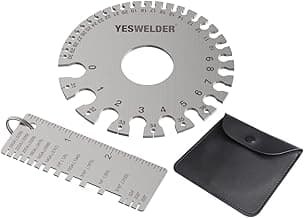 YESWELDER Medidor de espesor de hoja de metal y medidor de espesor de hoja de metal redondo de doble cara, 2 unidades, medidor de soldadura de alambre de acero inoxidable | acero inoxidable, paquete de cuero