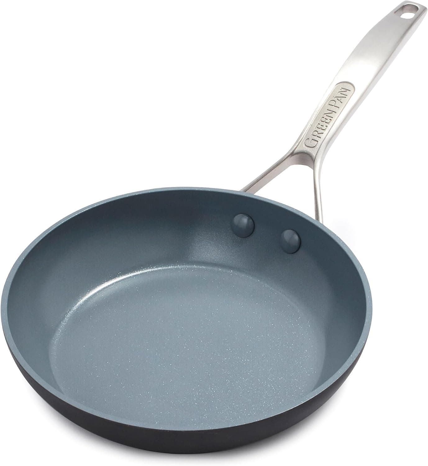 Sartén antiadherente GreenPan de 8", cerámica sin PFAS, utensilios de cocina anodizados duros, mango de acero inoxidable, apta para lavavajillas y horno, Paris Pro, gris