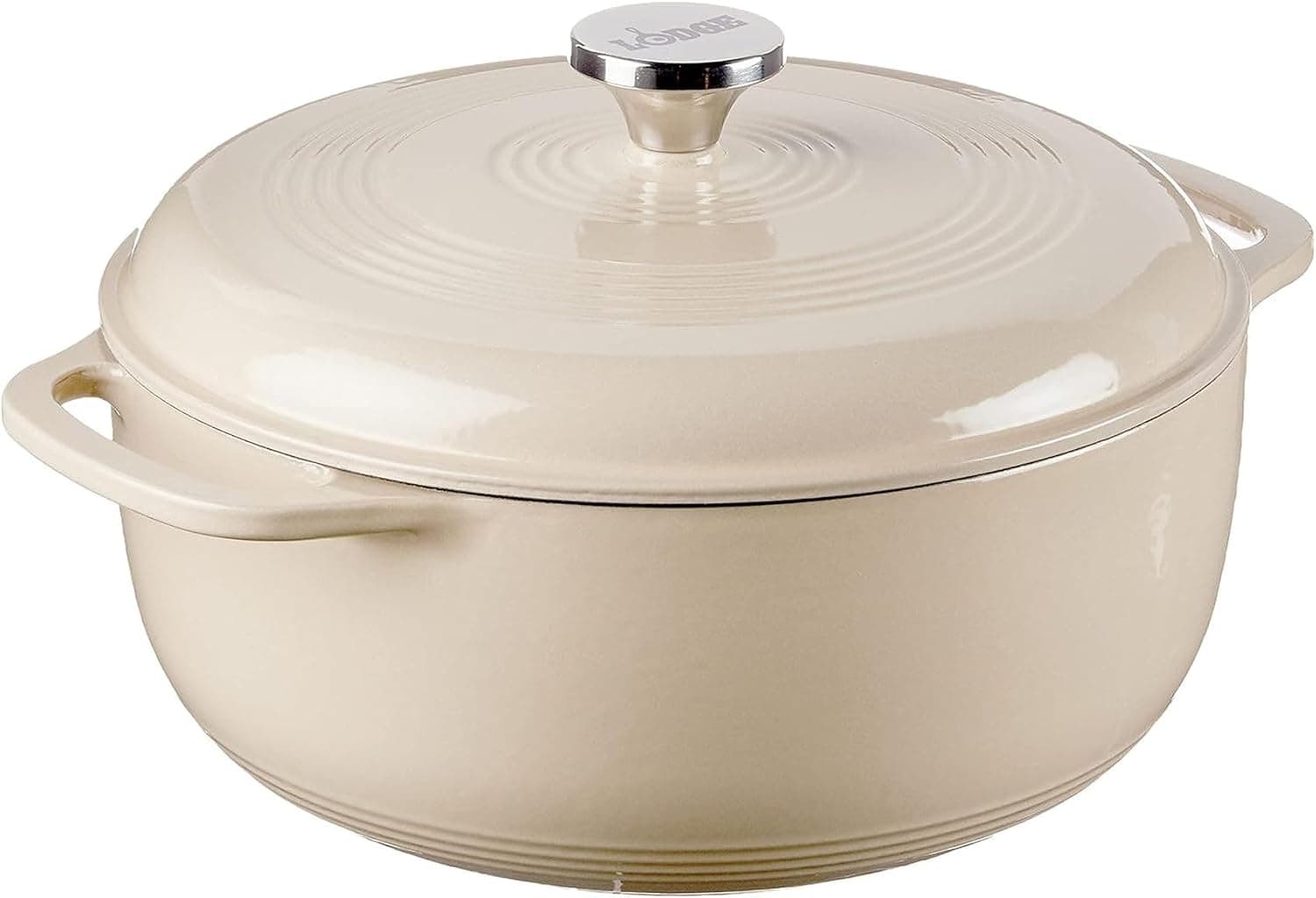 Horno holandés Lodge Essential de hierro fundido esmaltado, 6 cuartos, sándalo | Ideal para hornear pan, estofar, marinar y cocinar a fuego lento, cuenta con tapa sellante contra la humedad y asas dobles.