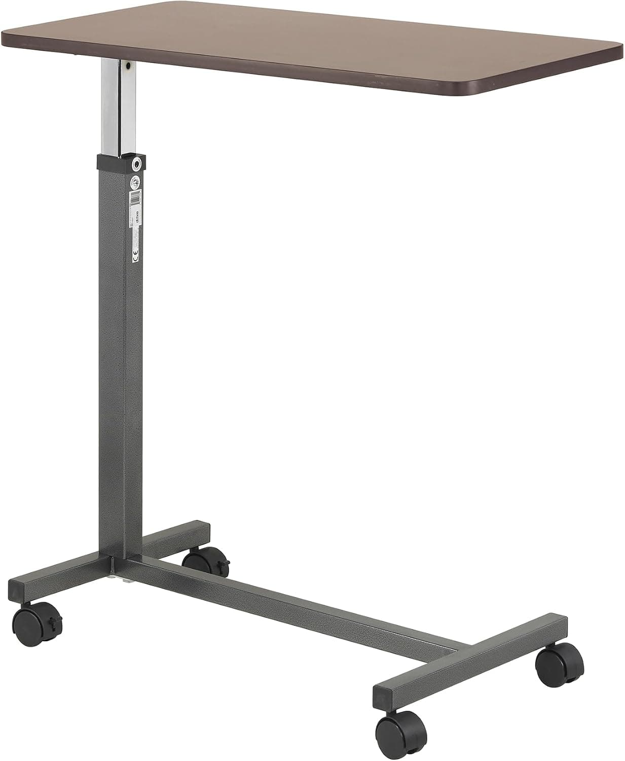 Drive Medical Overbed Table with Wheels, Woodgrain Top, Silver Vein | Overbed Table with Wheels Offers Secure Height Adjustment and Smooth Rolling Design for Everyday Comfort