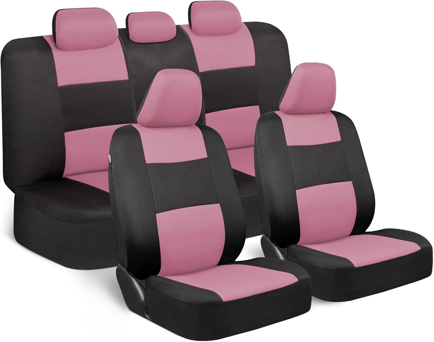 BDK PolyPro Car Seat Covers Full Set in Pink on Black, Front and Rear Split Bench Seat Covers for Cars, Easy to Install Car Seats Cover Set and Accessories for Auto Trucks Van SUV - Pink