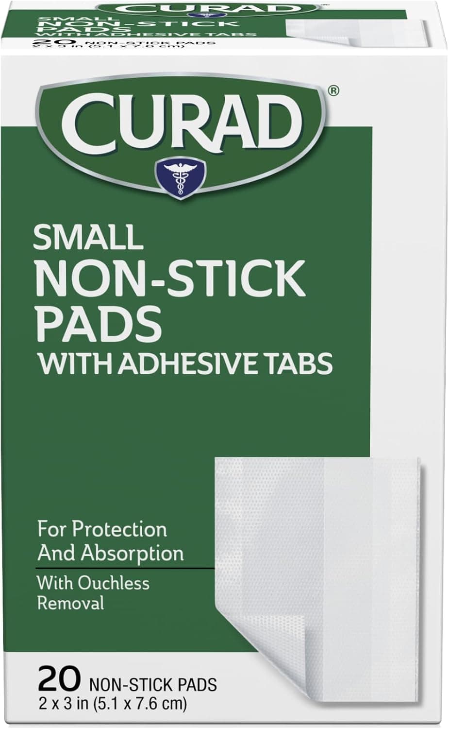Curad Small Non-Stick Pads With Adhesive Tabs 2 Inches X 3 Inches 20 Each