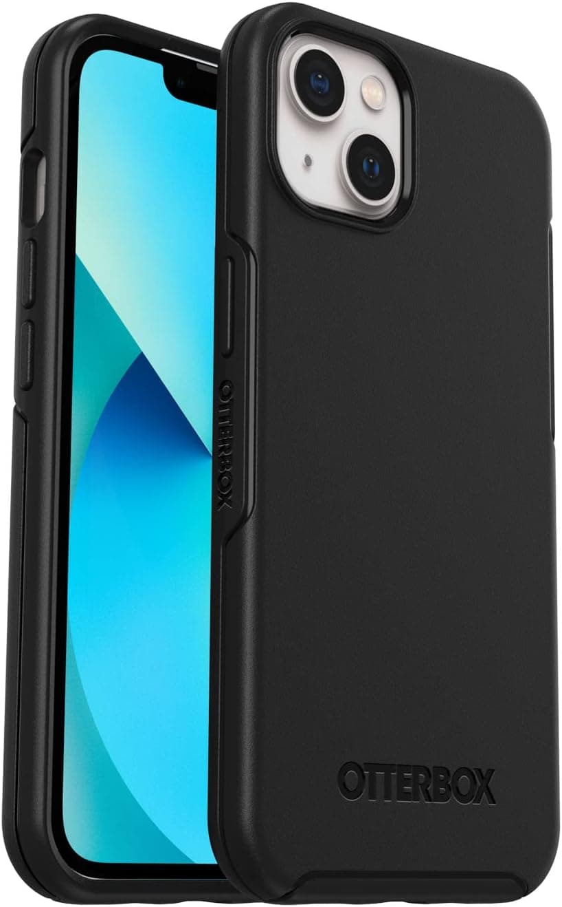 Carcasa de la serie Symmetry OtterBox para iPhone 13 (SOLO): negra, ultra elegante, compatible con carga inalámbrica, con bordes elevados que protegen la cámara y la pantalla