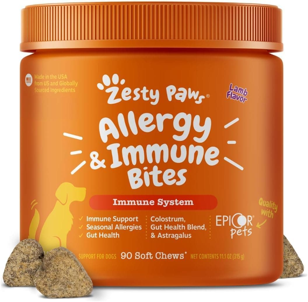 Zesty Paws Masticables para alergias a perros - Alivio de alergias a perros, cordero, 90 unidades