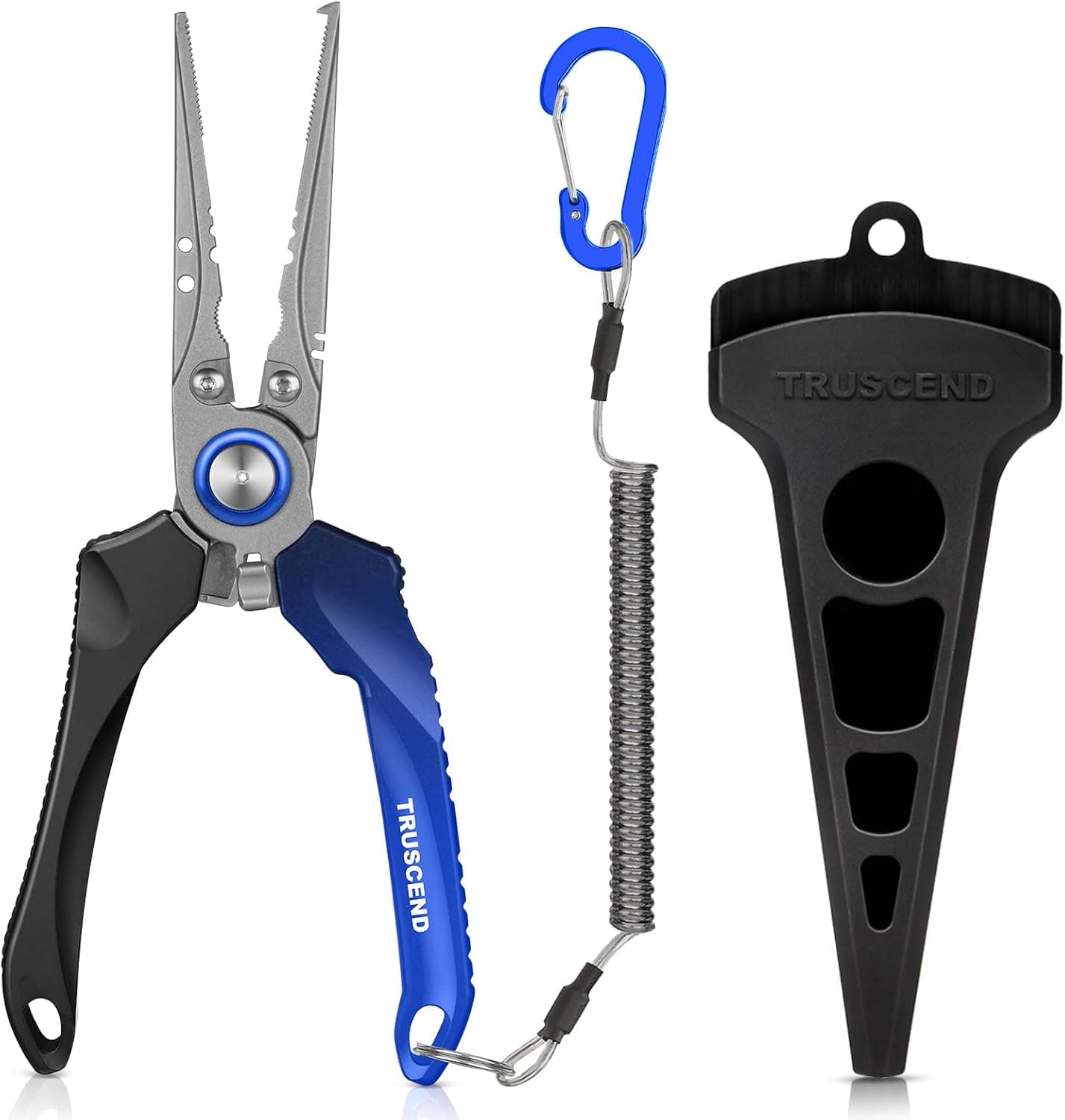 TRUSCEND Alicates de pesca de fácil uso con cerradura y cortador de carburo de tungsteno, mango ergonómico e innovador, herramienta de pesca recubierta de teflón resistente a la corrosión del agua salada, equipo de pesca multifunción ligero