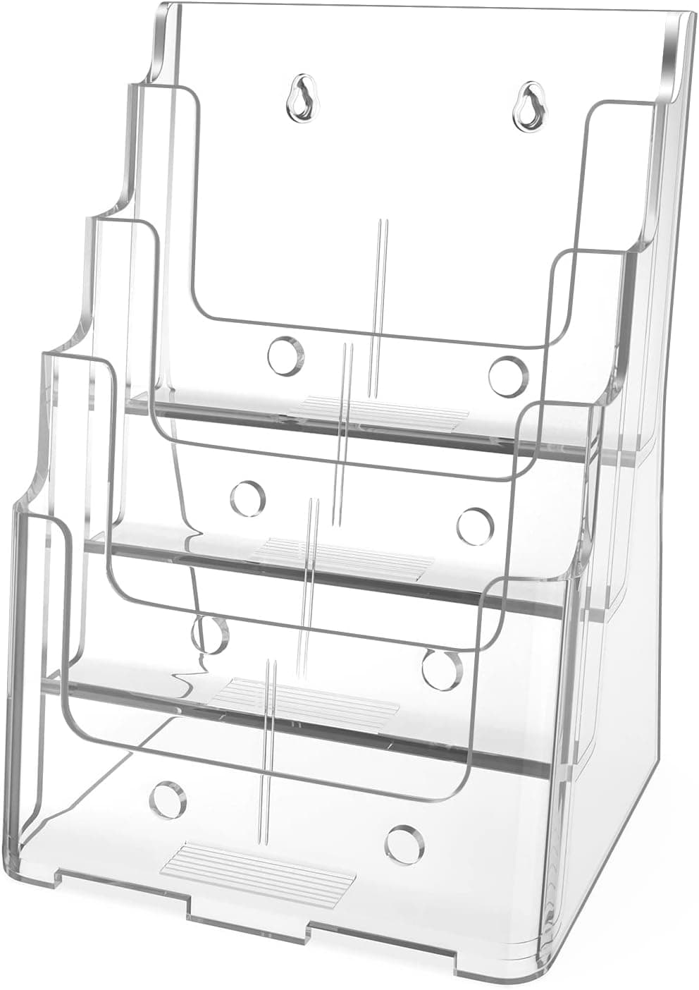 MaxGear Soporte para folletos de 4 niveles, 8,5 x 11, divisor extraíble, 1 paquete | Material acrílico transparente, se adapta a literatura de 8,5 x 11 o folletos de 4 x 9, montaje en pared o encimera, expositor de revistero