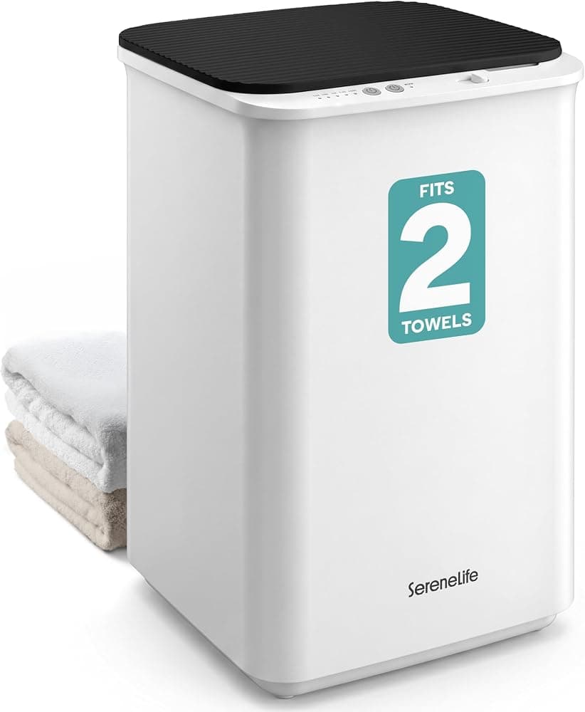 SereneLife Calentador de toallas de lujo para baño – Cubo calentador de toallas con calefacción, apagado automático, se adapta a hasta tres toallas de gran tamaño de 40 x 70 pulgadas, albornoces, mantas, regalo de spa, disco aromático incluido, negro