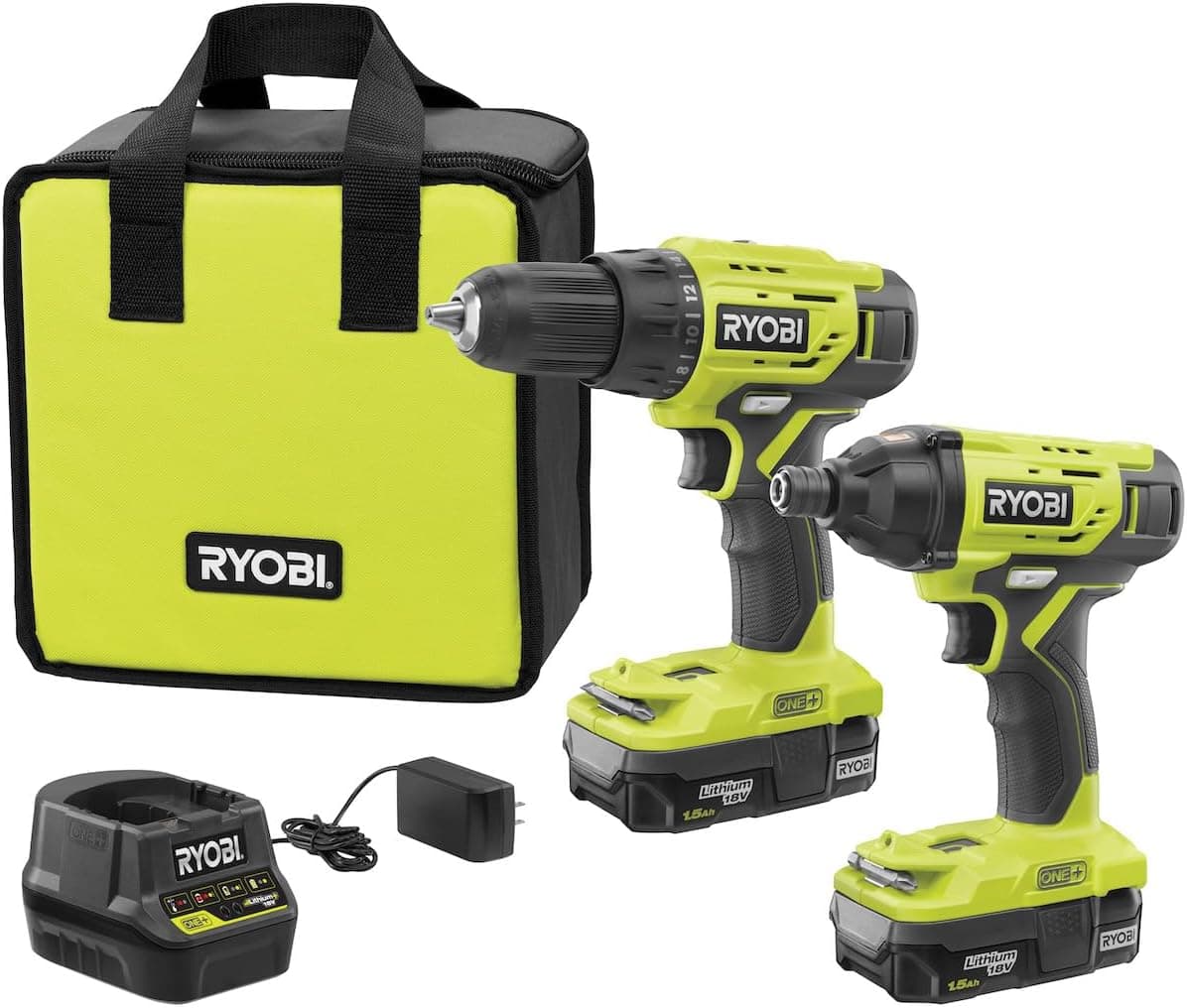 Ryobi P1817 Taladro Atornillador R18PD3-0 Destornillador R18ID2 (2x2.0Ah)