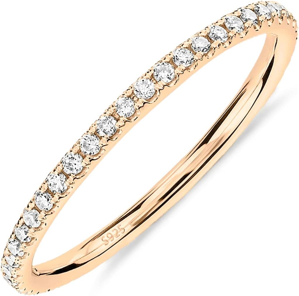 Anillo de boda PAVOI 925 de plata esterlina para mujer, anillo CZ chapado en oro de 14K