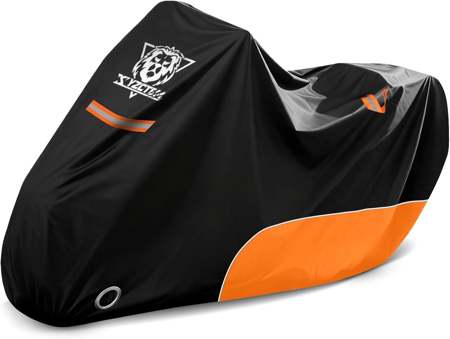 XYZCTEM Funda para motocicleta para todas las estaciones, protección impermeable para exteriores | Se adapta a bicicletas de paseo, helicópteros y cruceros de hasta 116 pulgadas: protege contra el polvo, los escombros, la lluvia y el clima (negro y naranja)
