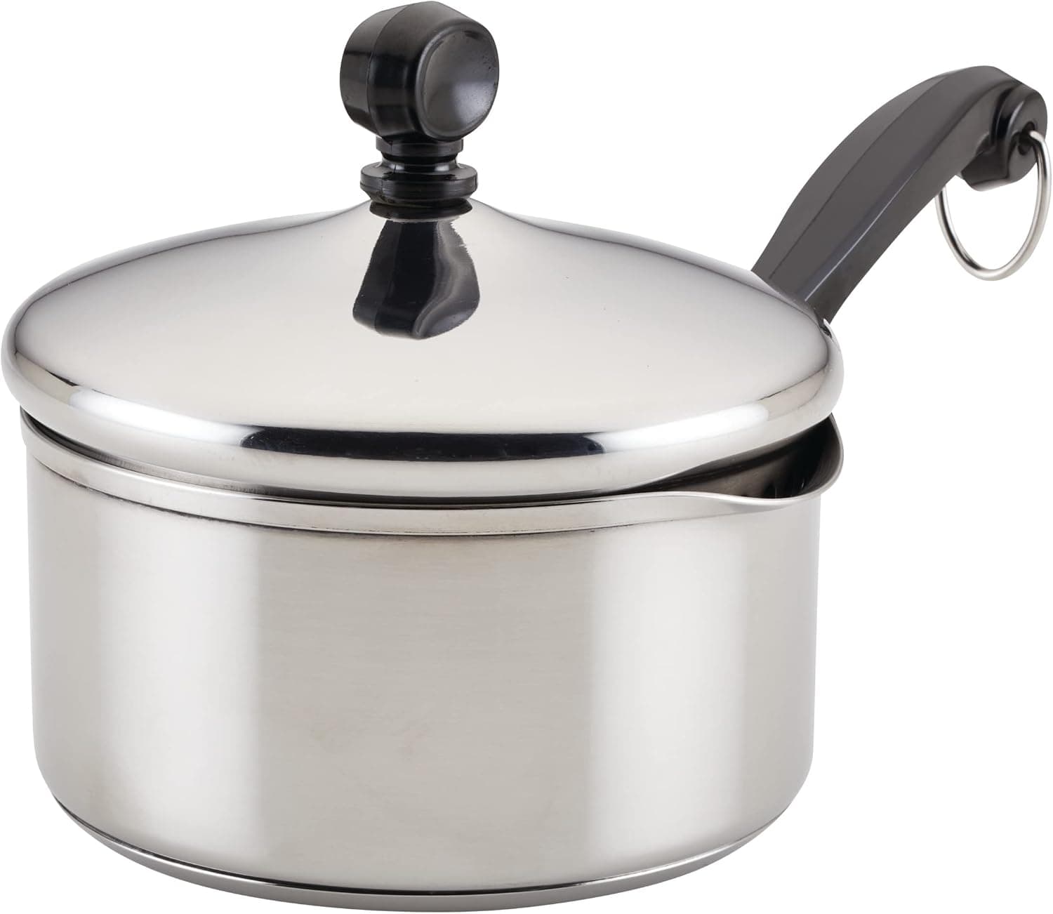 Farberware Classic Series Cacerola coladora de acero inoxidable con tapa, olla pequeña de 1 cuarto de galón, plateada