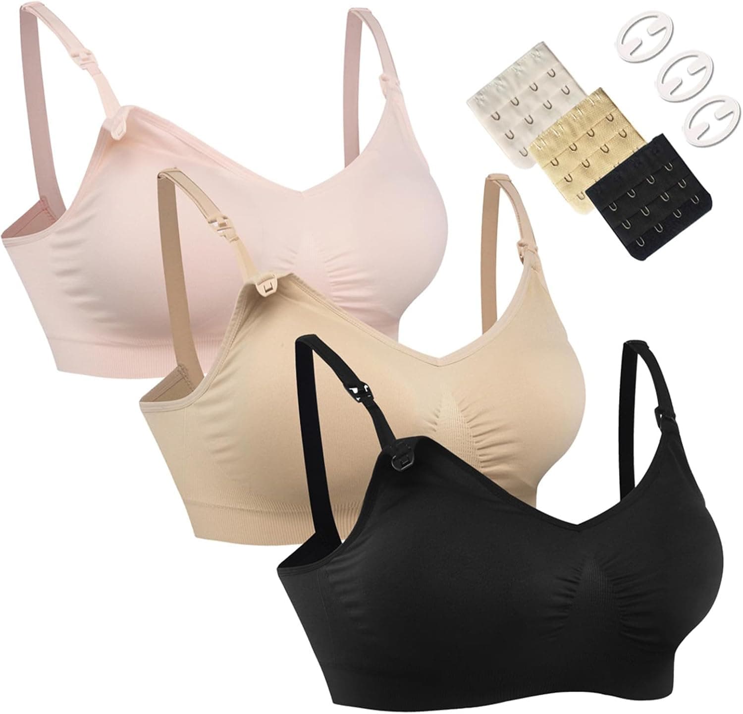 HOFISH Paquete de 3 sujetadores de maternidad para lactancia, sin costuras, con busto completo, Bralette S-XXL con extensores y clips de sujetador adicionales