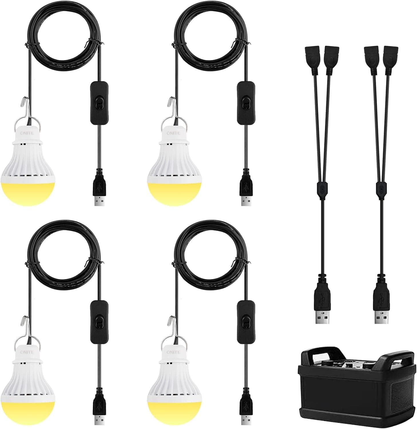 Paquete de 4 bombillas LED USB Onite, iluminación de emergencia para camping, garaje, preparación para cortes de energía, para estación de energía portátil y panel solar, linterna exterior, blanco cálido