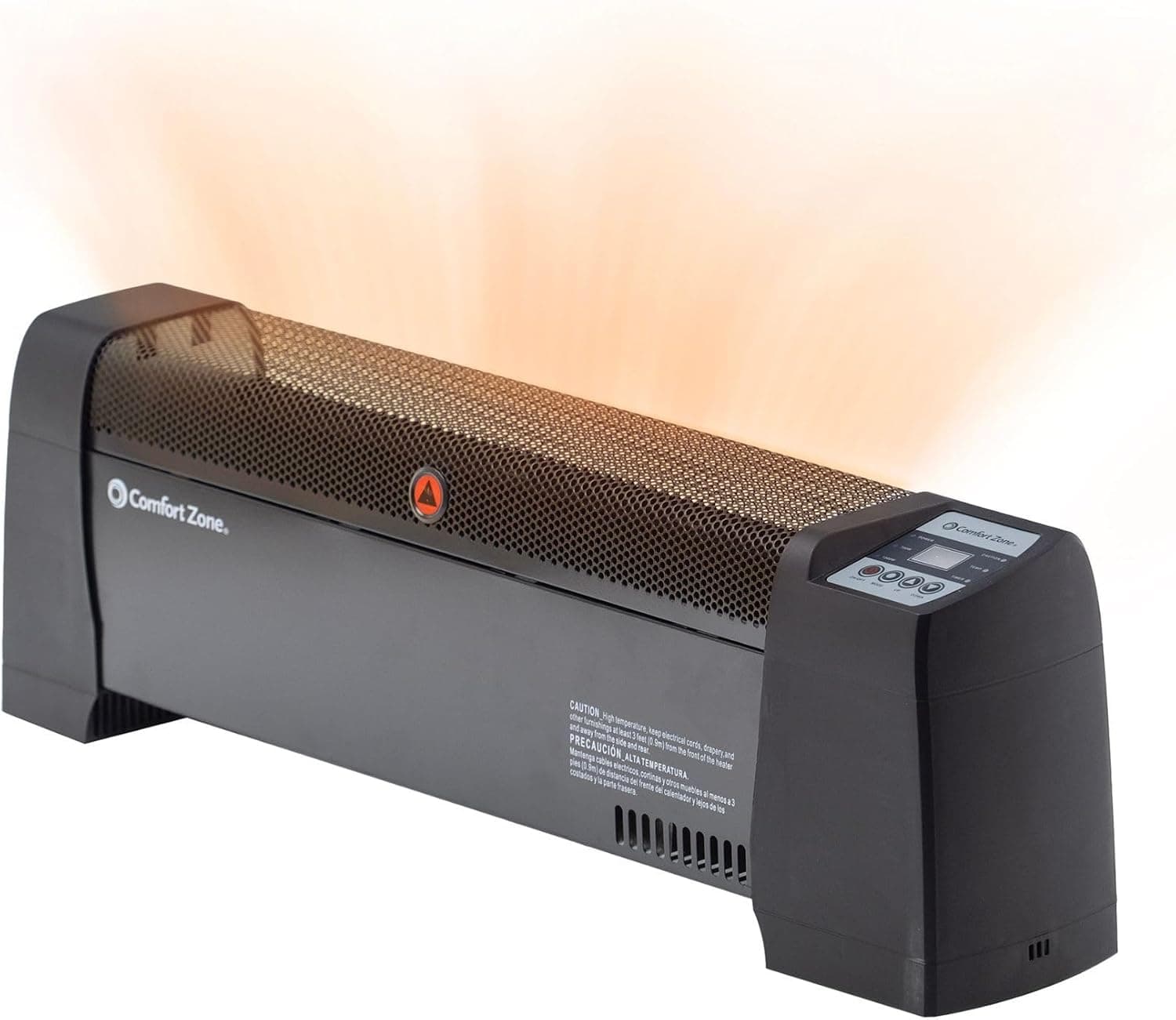 Comfort Zone Calentador espacial de zócalo con termostato digital, eléctrico, paneles finales a prueba de abolladuras, protección contra sobrecalentamiento, interruptor de vuelco y cuerpo que se mantiene fresco, ideal para el hogar, dormitorio y oficina, 1500 W, CZ650B