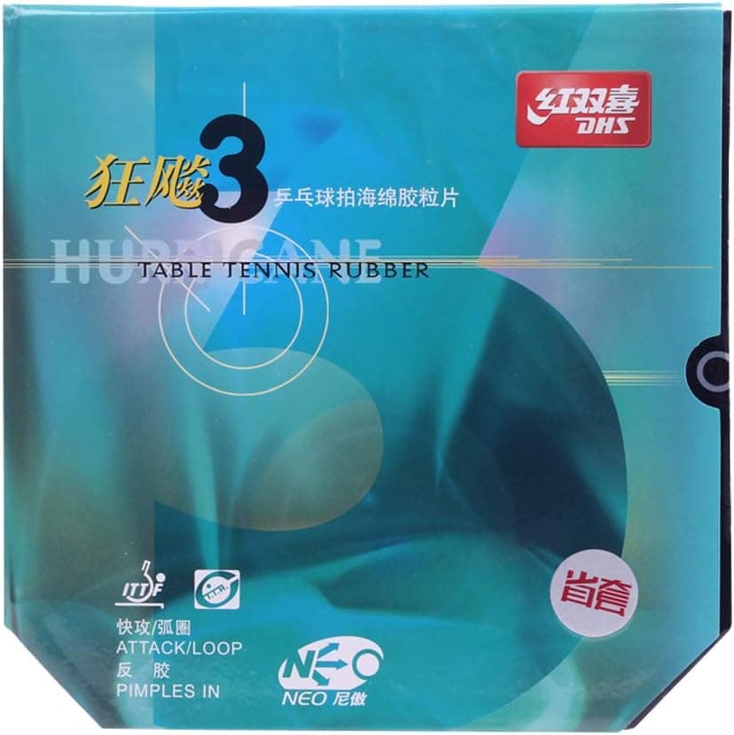 DHS NEO Hurricane 3 (Provincial, Profesional) Goma de Ping Pong, Aprobada por la ITTF, Goma de Partido de Ping Pong, Goma Inorgánica (Negro/39°, 2,15 mm)