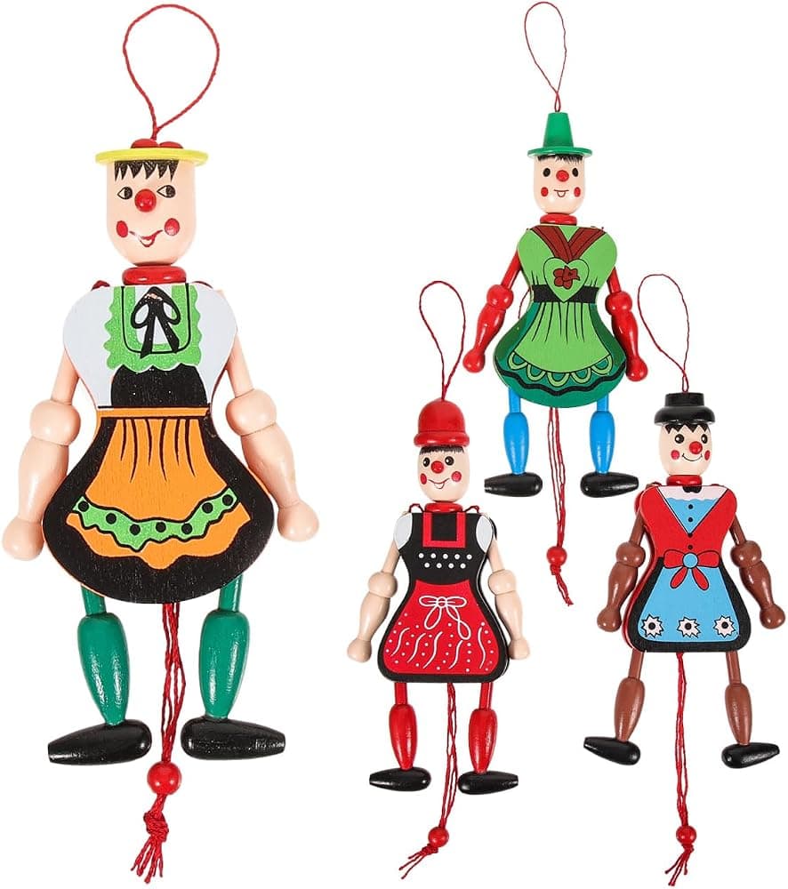 ABOOFAN Juguetes de marionetas de marioneta de payaso de madera: juguetes de marionetas de cuerda Tirar de cuerda muñeca de marioneta para (estilo)