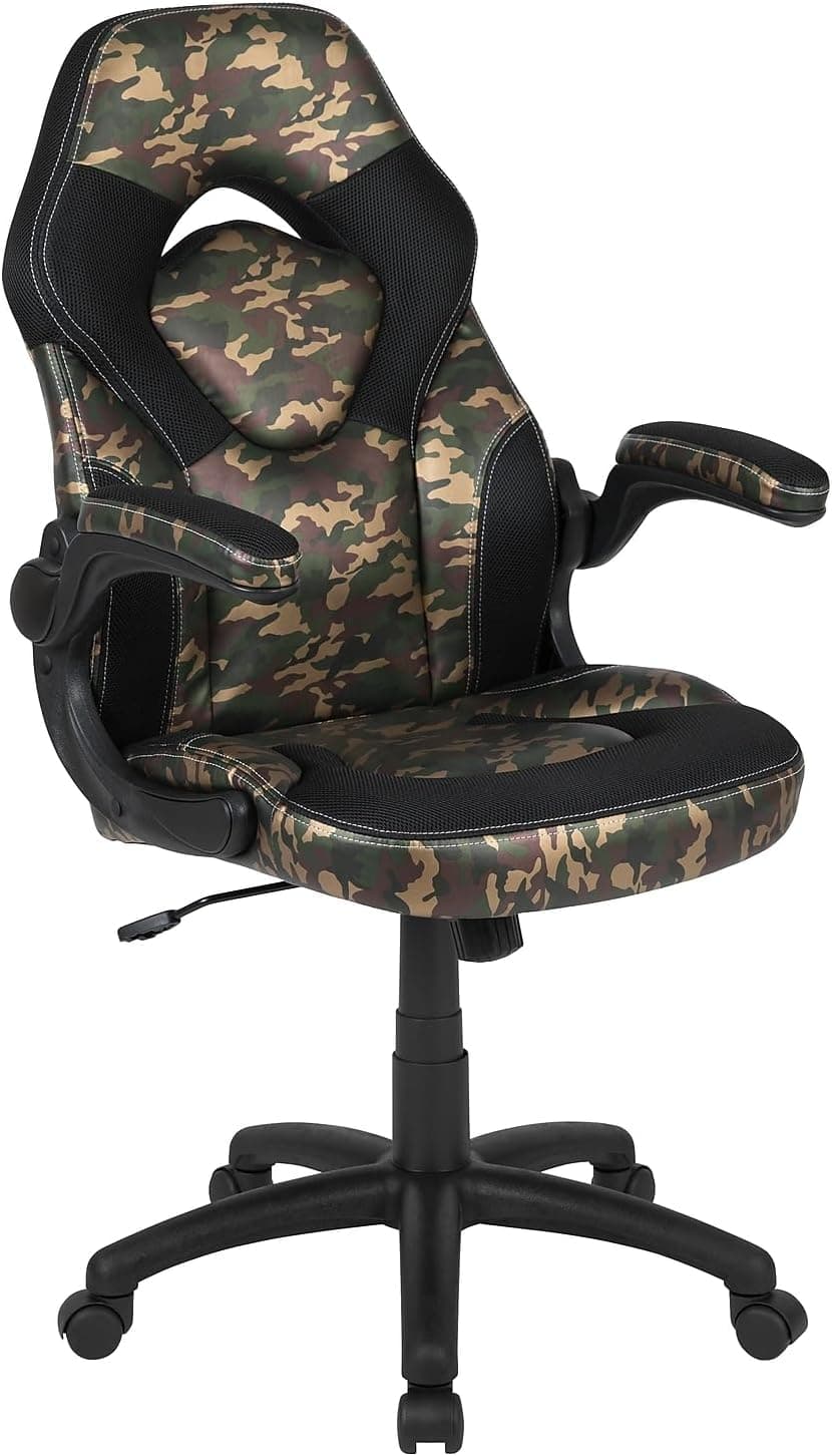 Flash Furniture X10 Gaming Chair Racing Office Ergonomic Computer PC Adjustable Swivel Chair with Flip-up Arms, Camouflage/Black LeatherSoft | Ergonomic, Adjustable, Flip-up Arms, Racing Style