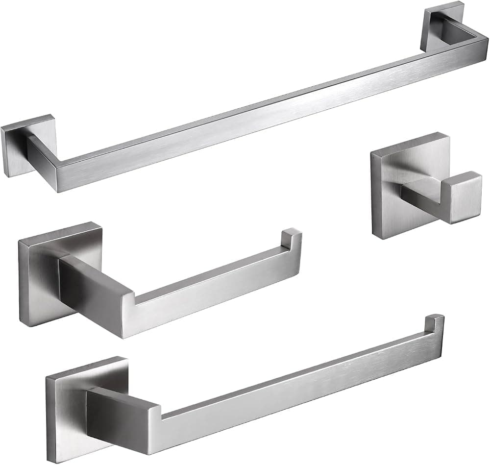 Juego de accesorios de baño de 4 piezas, juego de soporte para toallas de baño de acero inoxidable SUS304, juego de toallero para montaje en pared, accesorios de baño cuadrados, accesorio de níquel cepillado resistente