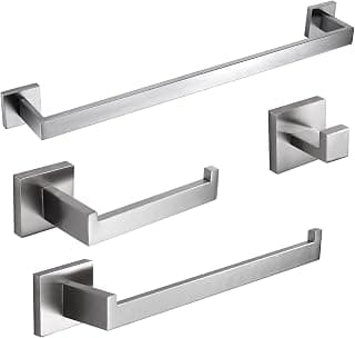 Juego de accesorios de baño de 4 piezas, juego de soporte para toallas de baño de acero inoxidable SUS304, juego de toallero para montaje en pared, accesorios de baño cuadrados, accesorio de níquel cepillado resistente