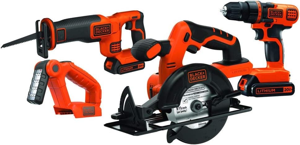 BLACK+DECKER 20V MAX Kit combinado de herramientas eléctricas, juego de herramientas eléctricas inalámbricas de 4 herramientas con 2 baterías y cargador (BD4KITCDCRL)