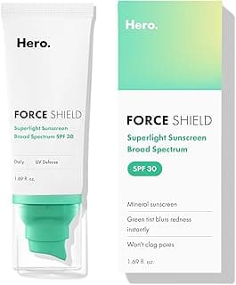 Hero Cosmetics Force Shield Superlight Sunscreen SPF 30, 1.69 Fl Oz | Improves Redness & Post-Blemish Marks; Color-Correcting Green Cream; Long-Lasting Hydration; Dermatologist Tested